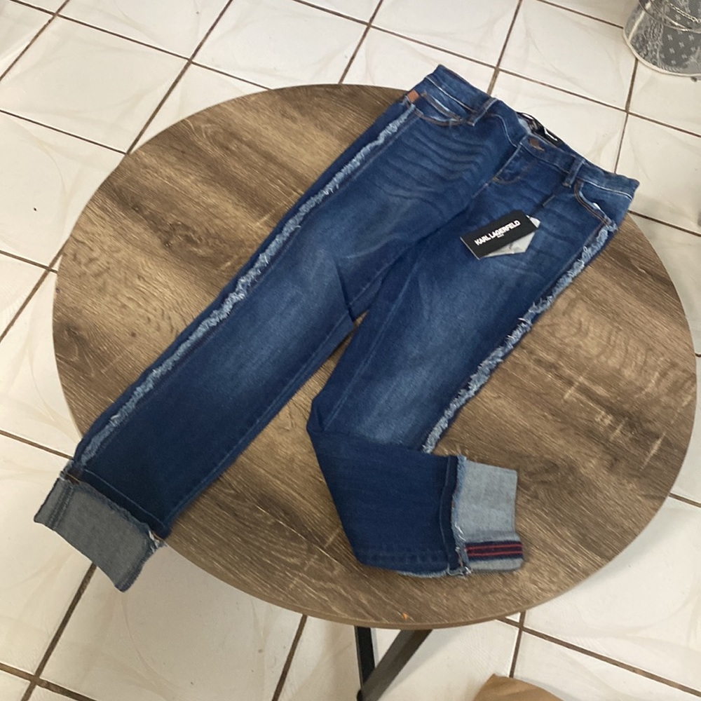 Karl Lagerfeld Paris Fringe Cropped Jeans Denim Womens Size 2 NWT - Picture 12 of 13